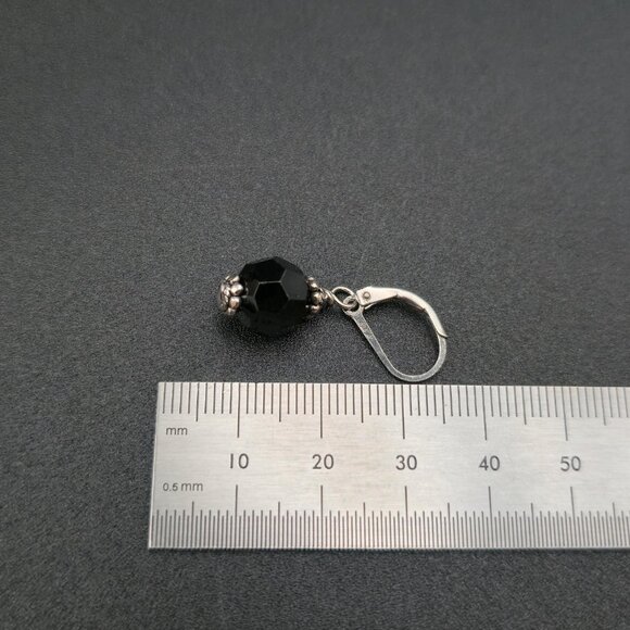Sterling Silver Black Faceted Crystal Dangle Earrings A6917 - Picture 5 of 6